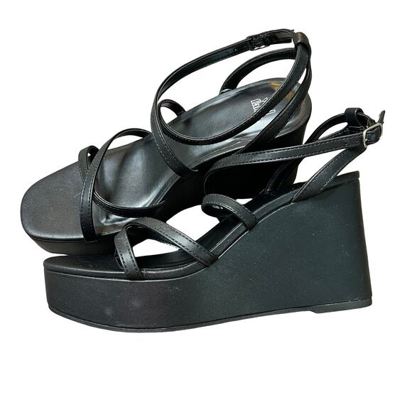 WILD FABLE Ronnie Strappy Platform Wedge Heels Black - Picture 2 of 5